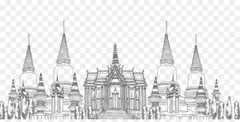 Thailand Architecture Building - Line drawing Thai temple 