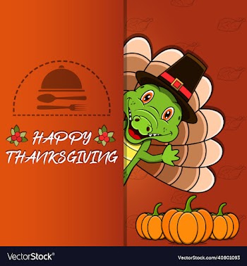 thanksgiving card with crocodile character design