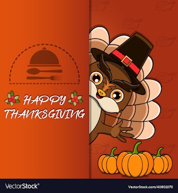 thanksgiving card with owl character design happy