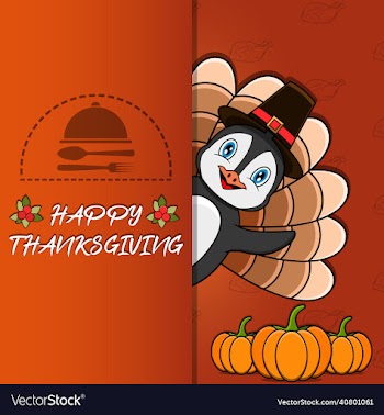 thanksgiving card with penguin character design