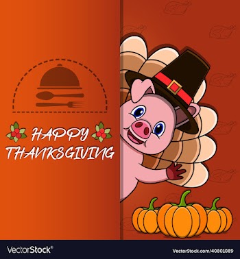 thanksgiving card with pig character design happy