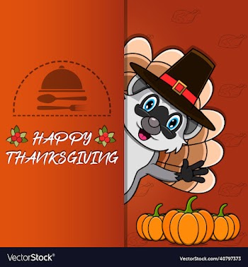 thanksgiving card with raccoon character design