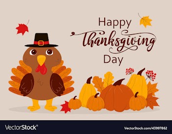 thanksgiving card with turkey and pumpkins