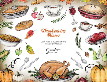 Thanksgiving Dinner Clip Art Set Turkey Pumpkins Acorns | PNGio