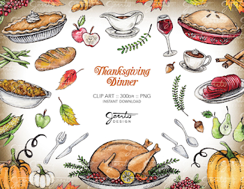 Thanksgiving Dinner Clip Art Set Turkey Pumpkins Acorns | PNGio