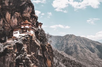 The almost mythical view on the hike up to Paro Taktsang, a 17th century temple nestled into a cliff in the Himalayas.