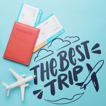 The best trip, motivational lettering quote for holidays traveling concept Free Psd