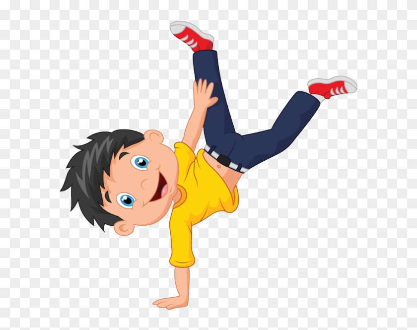 The Boy Is Turning Cartwheels With Glee - Boy Dance Cartoon