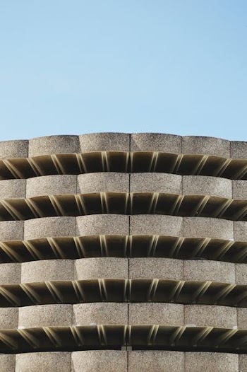 The concrete exterior of a multi-story parking lot