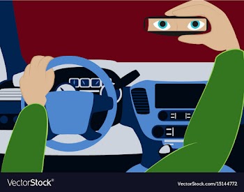 The driver in the car looks in the rear-view vector image