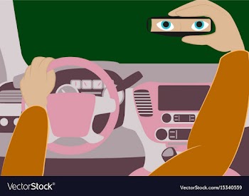 The driver in the car looks in the rear-view vector image