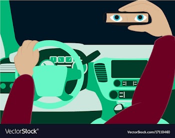 The driver in the car looks in the rear-view vector image