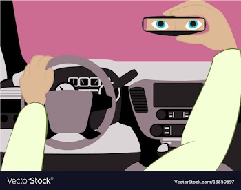 The driver in the car looks in the rear-view vector image