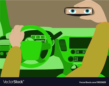 The driver in the car looks in the rear-view vector image