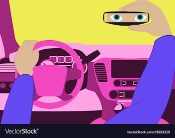 The driver in the car looks in the rear-view vector image