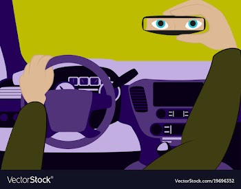 The driver in the car looks in the rear-view vector image