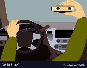The driver in the car looks in the rear-view vector image