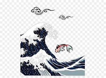 The Great Wave off Kanagawa Japan Ukiyo-e Printmaking Poster - The classic ukiyoe Koi background 