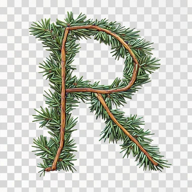 The letter R decorated with needles. The tree has a beautifu