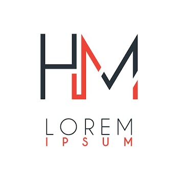 The logo between the letter H and letter M or HM with a certain distance and connected by orange and gray color