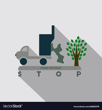 The machine throws rubbish under a tree text stop vector image