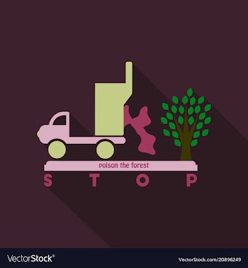 The machine throws rubbish under a tree text stop vector image