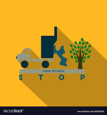 The machine throws rubbish under a tree text stop vector image