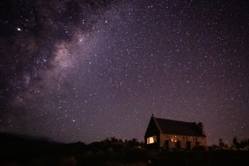 The Milky Way appears above the Church of the Good Shepard in New Zealand. 