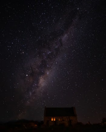 The Milky Way appears above the Church of the Good Shepard in New Zealand. 