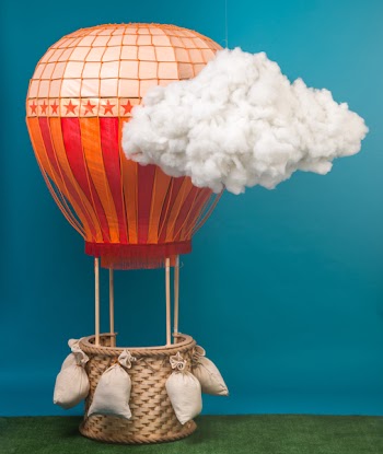 The model of hot air balloon with wicker basket for childrens game....