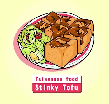 the most famous Taiwanese snacks. Deep fried tofu topped with sour pickled vegetables.