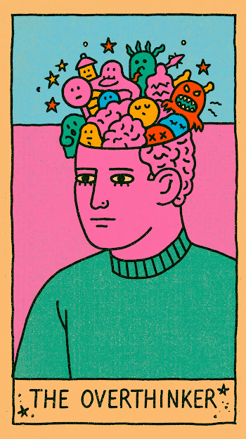 The Overthinker: Humorous Tarot Card Illustration