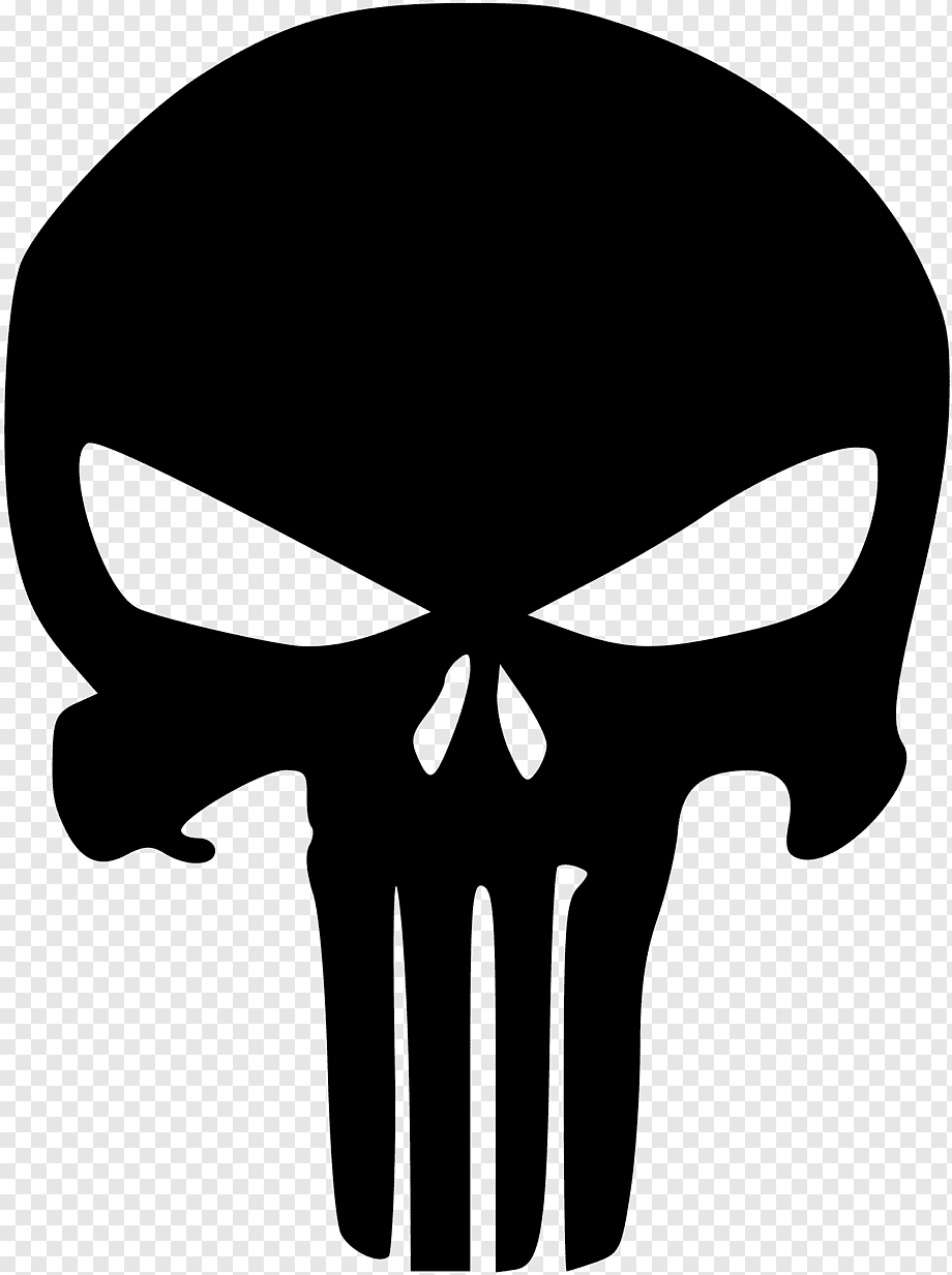 The Punisher logo, Punisher Stencil Skull, decal, monochrome, head, fictional Character png