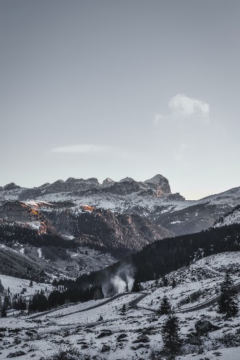 The road to the Pass Pordoi, Italian Dolomites, early January morning!