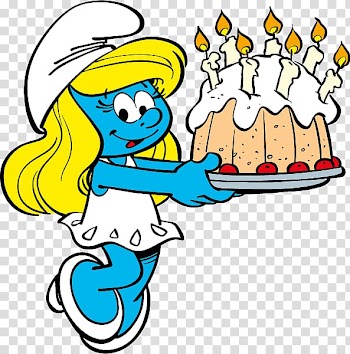 The Smurfs with cake, Smurfette Birthday The Smurfs De Smurfen Greeting & Note Cards, smurfs transparent background PNG clipart