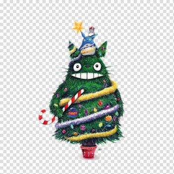 The Starry Night Catbus Christmas Studio Ghibli Painting, Chinchilla Christmas tree transparent background PNG clipart