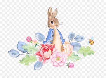 The Tale of Peter Rabbit Watercolor painting Clip art - Rabbit and flowers 