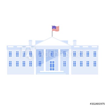 The White House in Washington with national flag of US