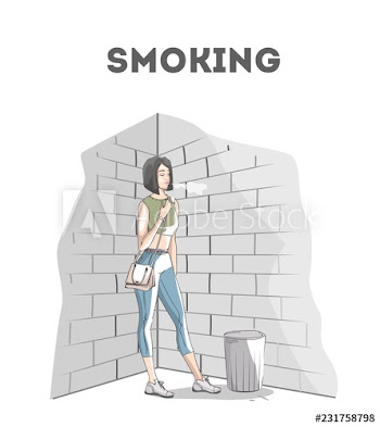 The woman holding a cigarette and smoking