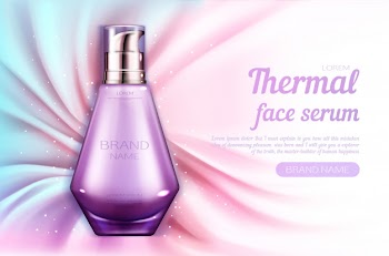 Thermal face product on silk draped fabric Free Vector