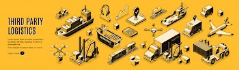 Third party logistics, 3pl, transport, cargo export, import. Free Vector