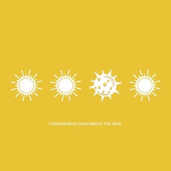 This design tackles one of the myths surrounding the COVID19 virus. Coronavirus CAN be transmitted in areas with hot and humid climates. Image created by Georgie Wood. Submitted for United Nations Global Call Out To Creatives - help stop the spread of COVID-19.