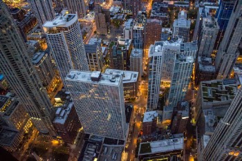This is a view of the Chicago city beneath as it looks from the Skydeck at Willis/Sears Tower!