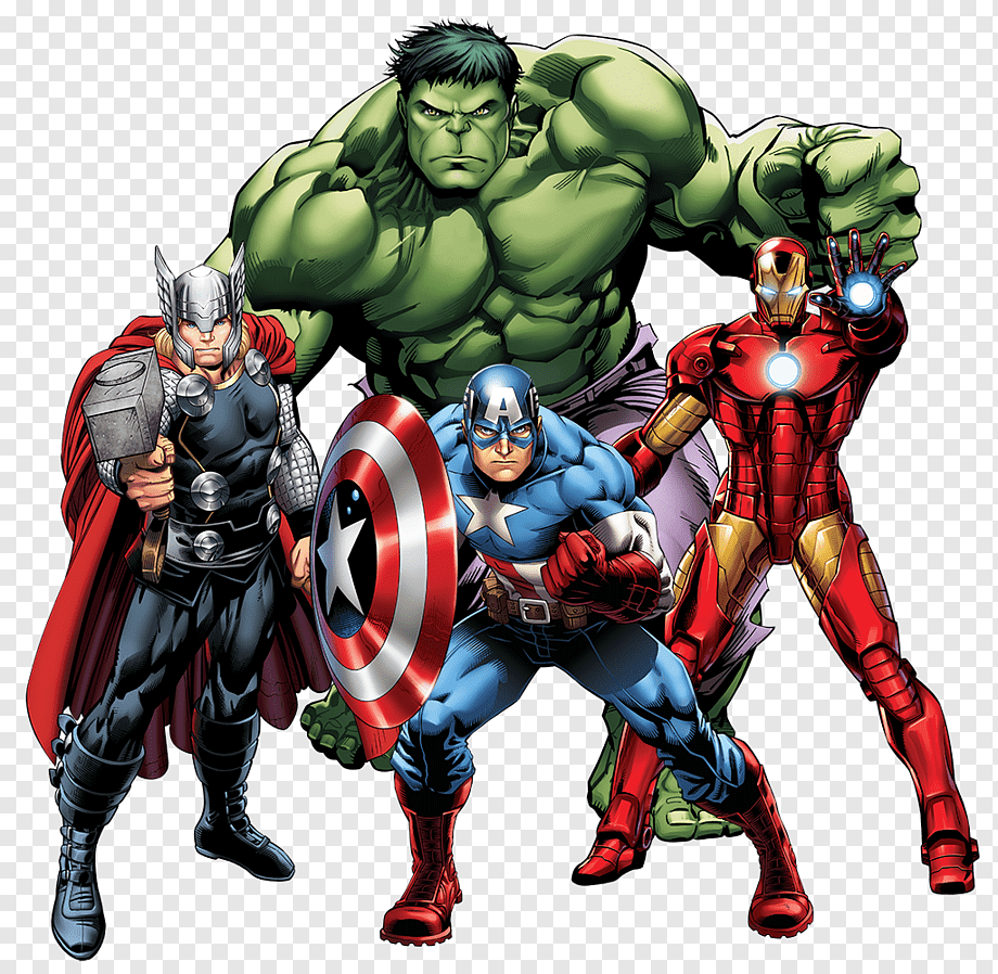 Thor, Captain America, Iron-Man, and Hulk, Thor Iron Man Marvel Comics Marvel Cinematic Universe Comic book, AVANGERS, comics, avengers, superhero png