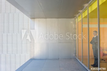 Thoughtful corporate businessman standing at modern office window