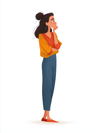 Thoughtful Woman in Colorful Casual Attire