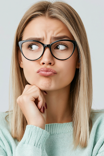 Thoughtful Young Woman with Cat-Eye Glasses