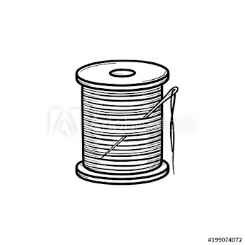 Thread spool with needle hand drawn outline doodle icon
