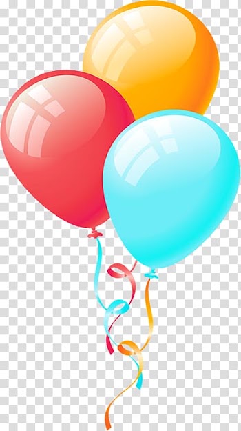 Three assorted-color balloon , Balloon Birthday Party , Cartoon floating balloons transparent background PNG clipart