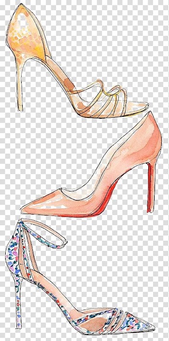 Three assorted-color sanda , Fashion Drawing Illustration, Drawing heels transparent background PNG clipart